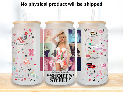 Pop Star Collage 16oz Glass Can Wrap PNG, Pink Singer Fan Cup design