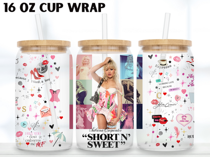 Pop Star Collage 16oz Glass Can Wrap PNG, Pink Singer Fan Cup design