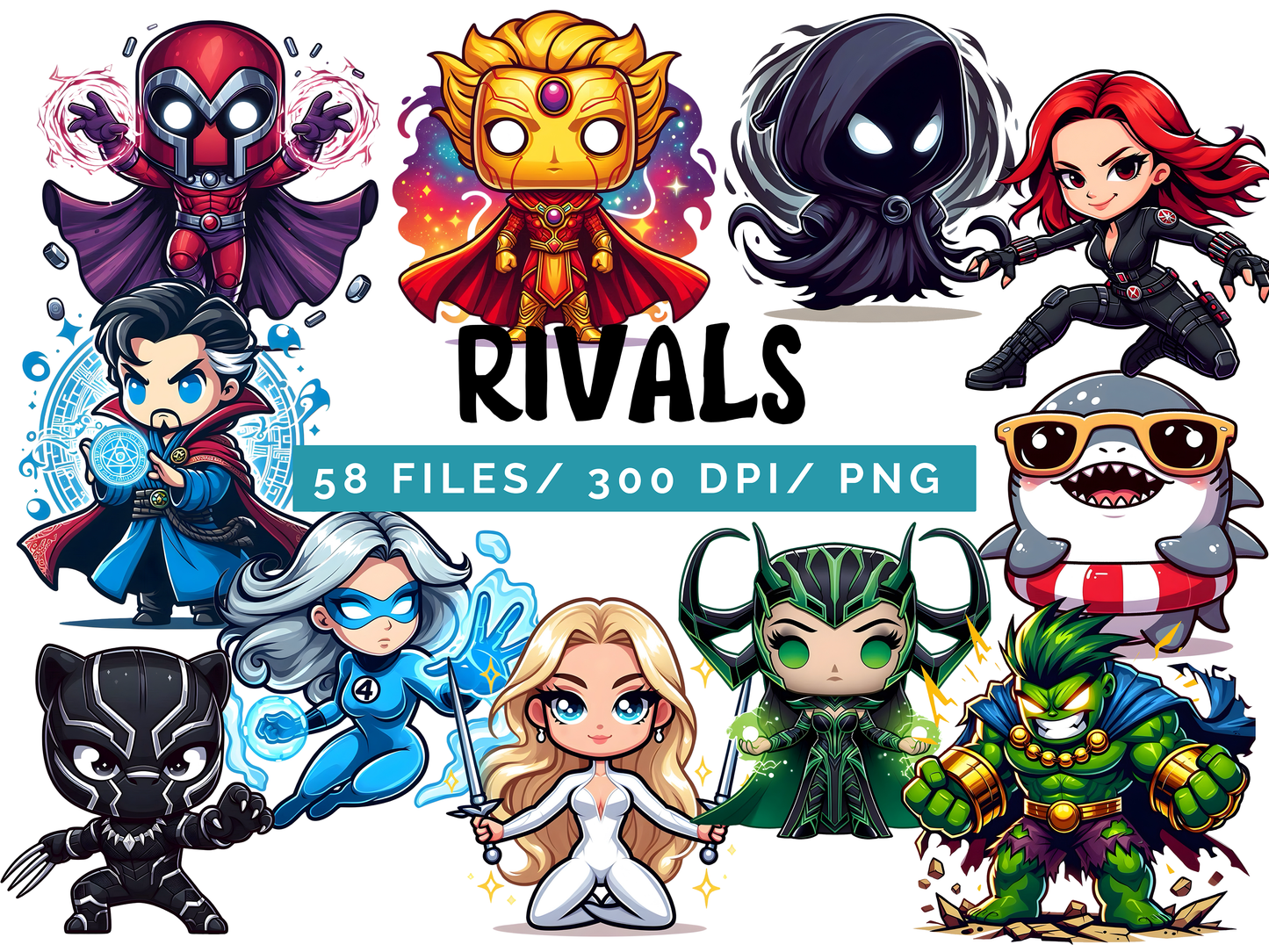 Superhero PNG Clipart Bundle, Comic Villain Character Graphics