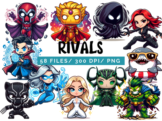 Superhero PNG Clipart Bundle, Comic Villain Character Graphics