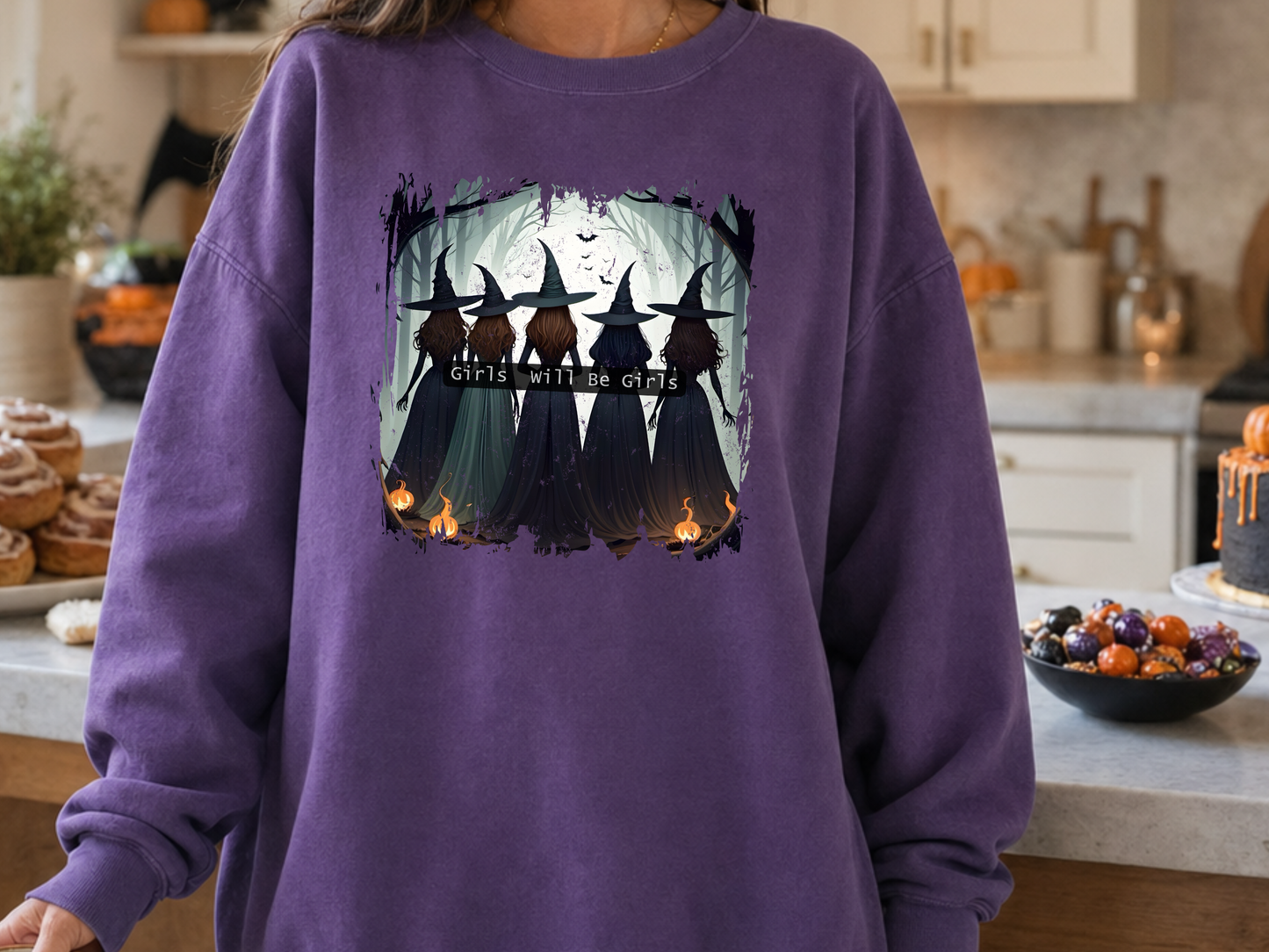 Girls Will Be Girls PNG, Witch Coven Halloween T-Shirt Design, Gothic Friendship Graphic