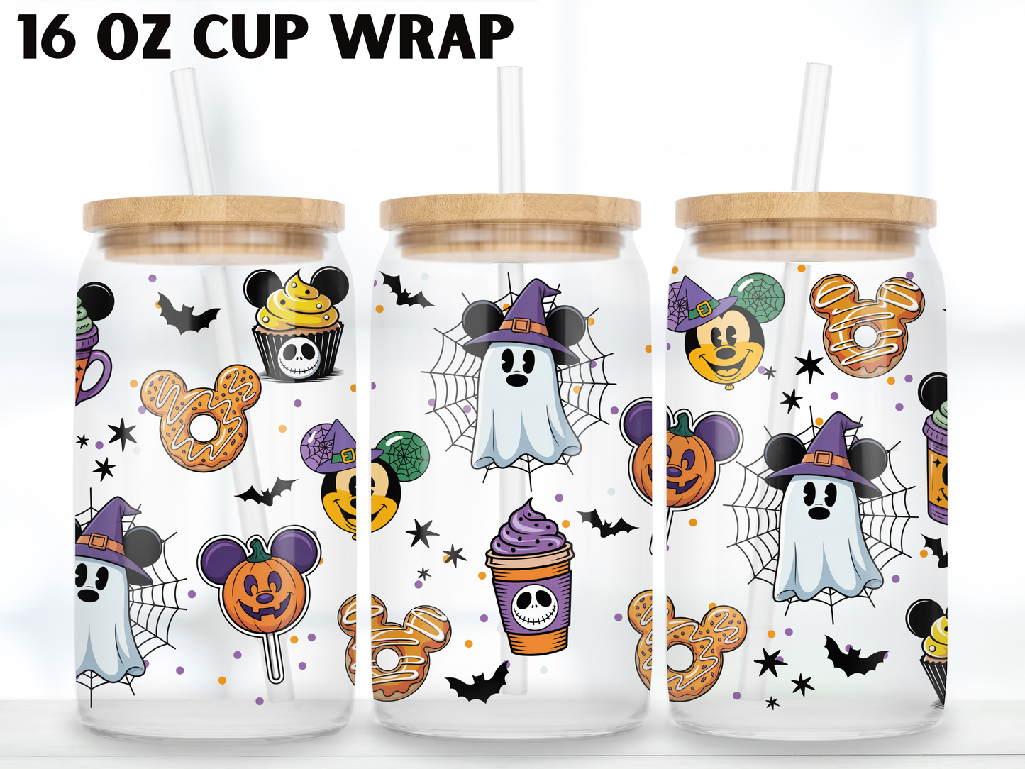 Halloween Snack Glass Can Wrap PNG, Ghost Treat Cup Wrap