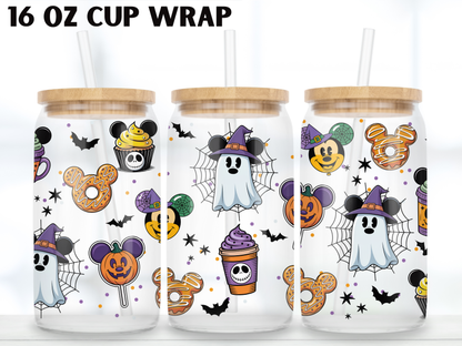 Halloween Snack Glass Can Wrap PNG, Ghost Treat Cup Wrap