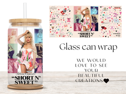 Pop Star Collage 16oz Glass Can Wrap PNG, Pink Singer Fan Cup design
