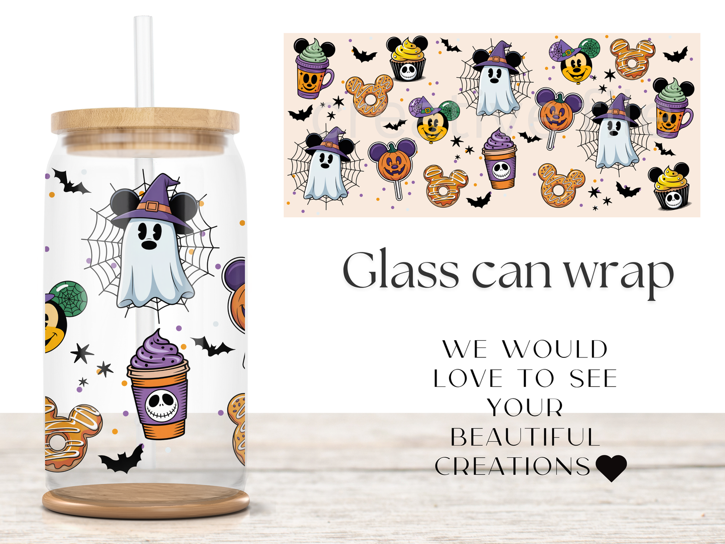 Halloween Snack Glass Can Wrap PNG, Ghost Treat Cup Wrap