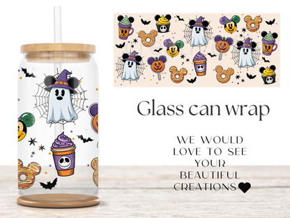 Halloween Snack Glass Can Wrap PNG, Ghost Treat Cup Wrap