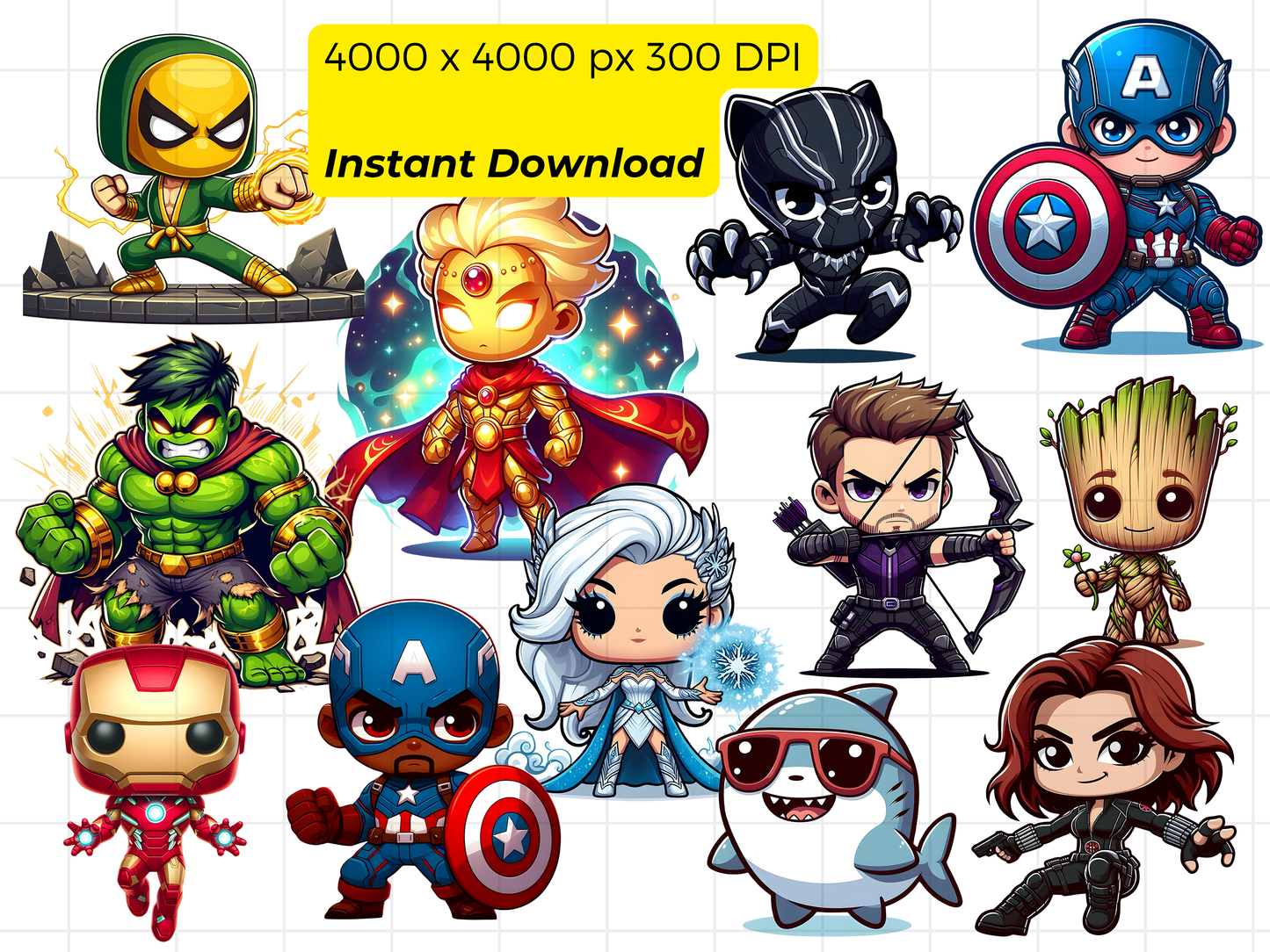 Superhero PNG Clipart Bundle, Comic Villain Character Graphics