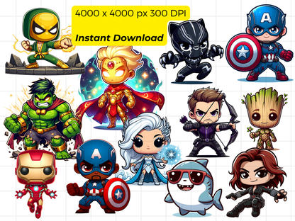 Superhero PNG Clipart Bundle, Comic Villain Character Graphics