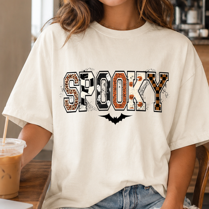 Spooky Pattern Letters PNG, Retro Halloween T-Shirt Design, Leopard Checker Sublimation Graphic