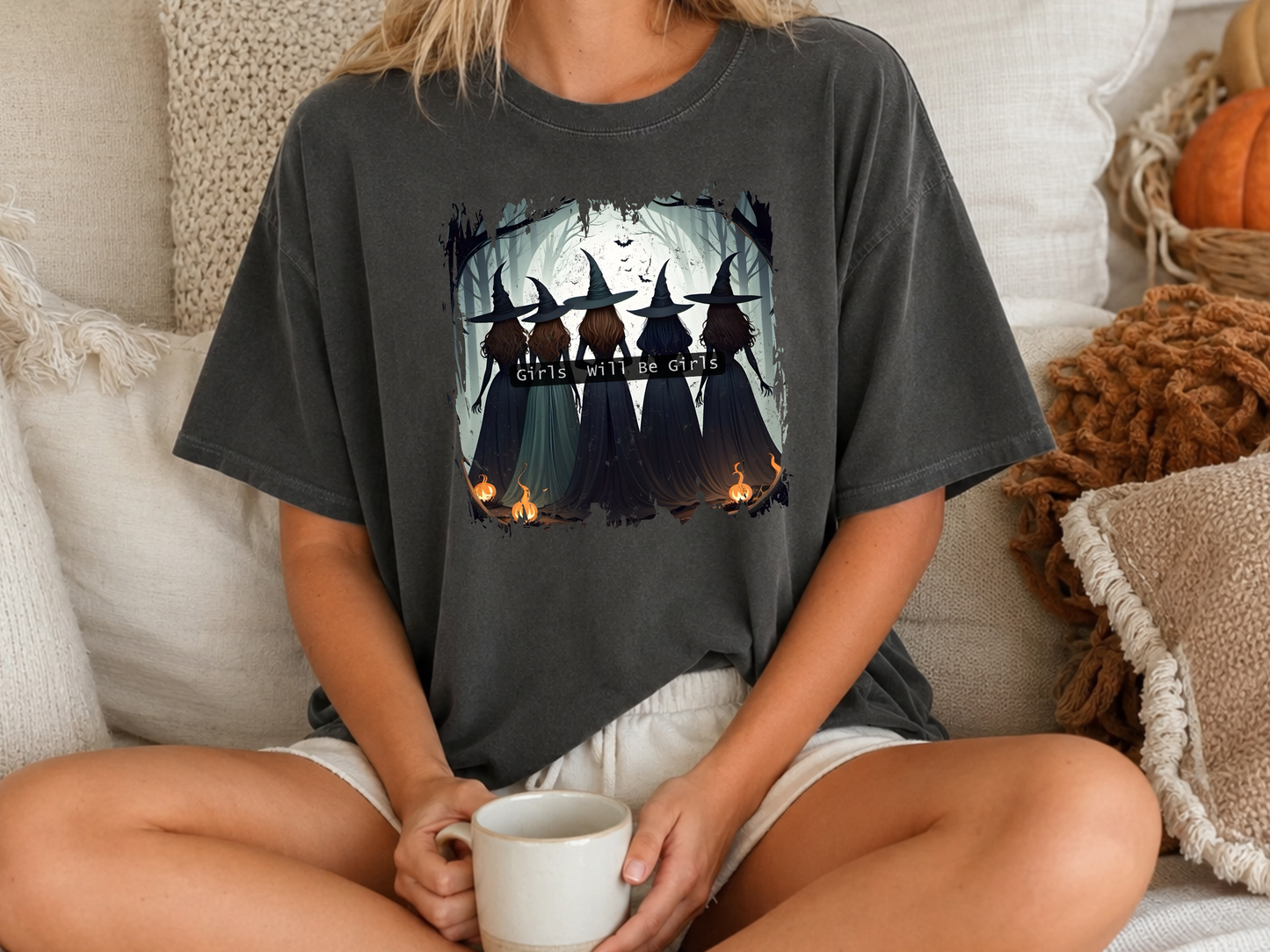 Girls Will Be Girls PNG, Witch Coven Halloween T-Shirt Design, Gothic Friendship Graphic