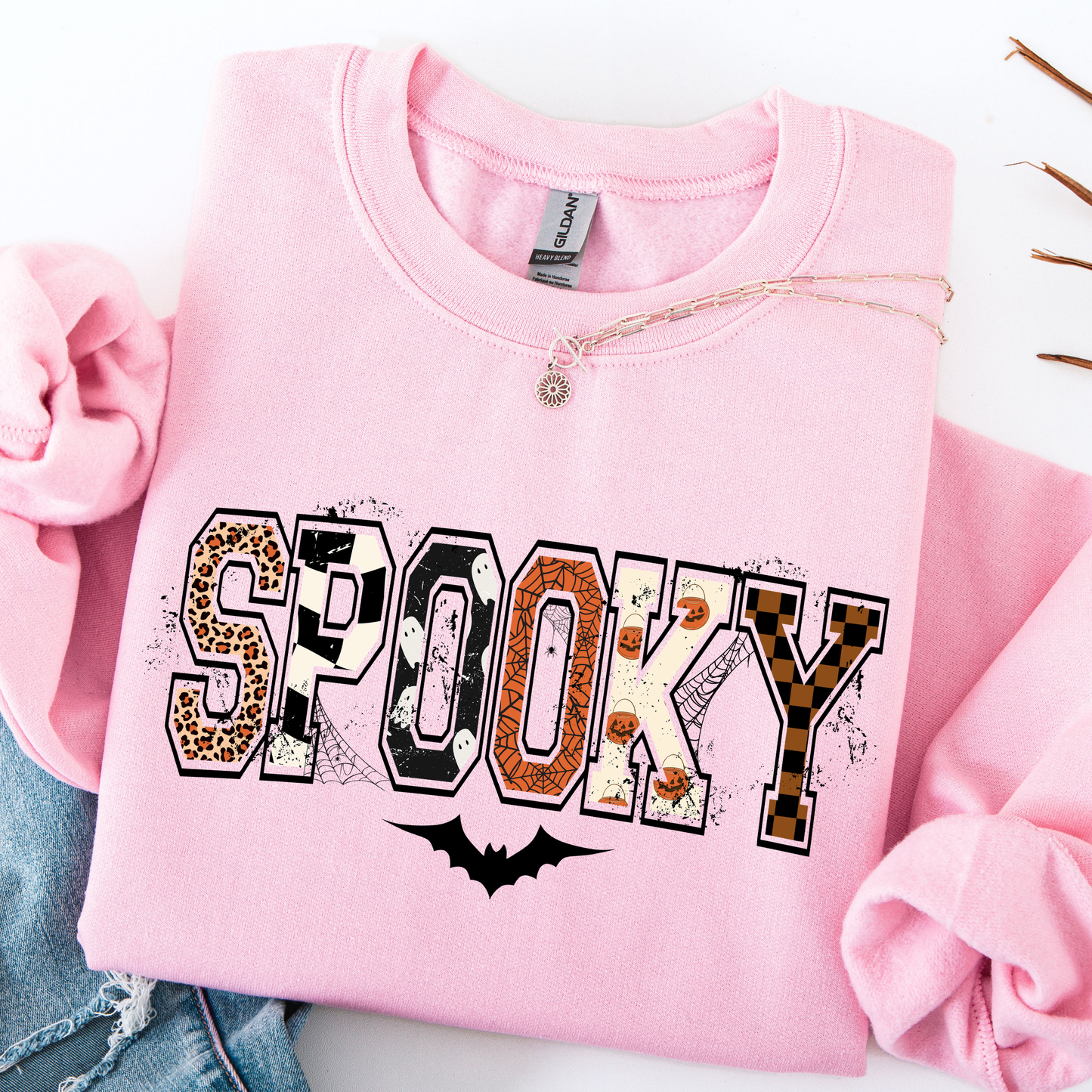 Spooky Pattern Letters PNG, Retro Halloween T-Shirt Design, Leopard Checker Sublimation Graphic