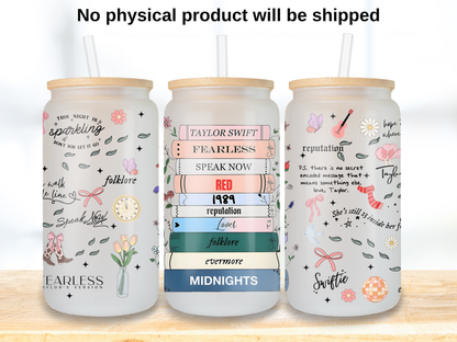 Pop Music Album Stack Glass Can Wrap design, Bookish cup design, Music Lover graphic