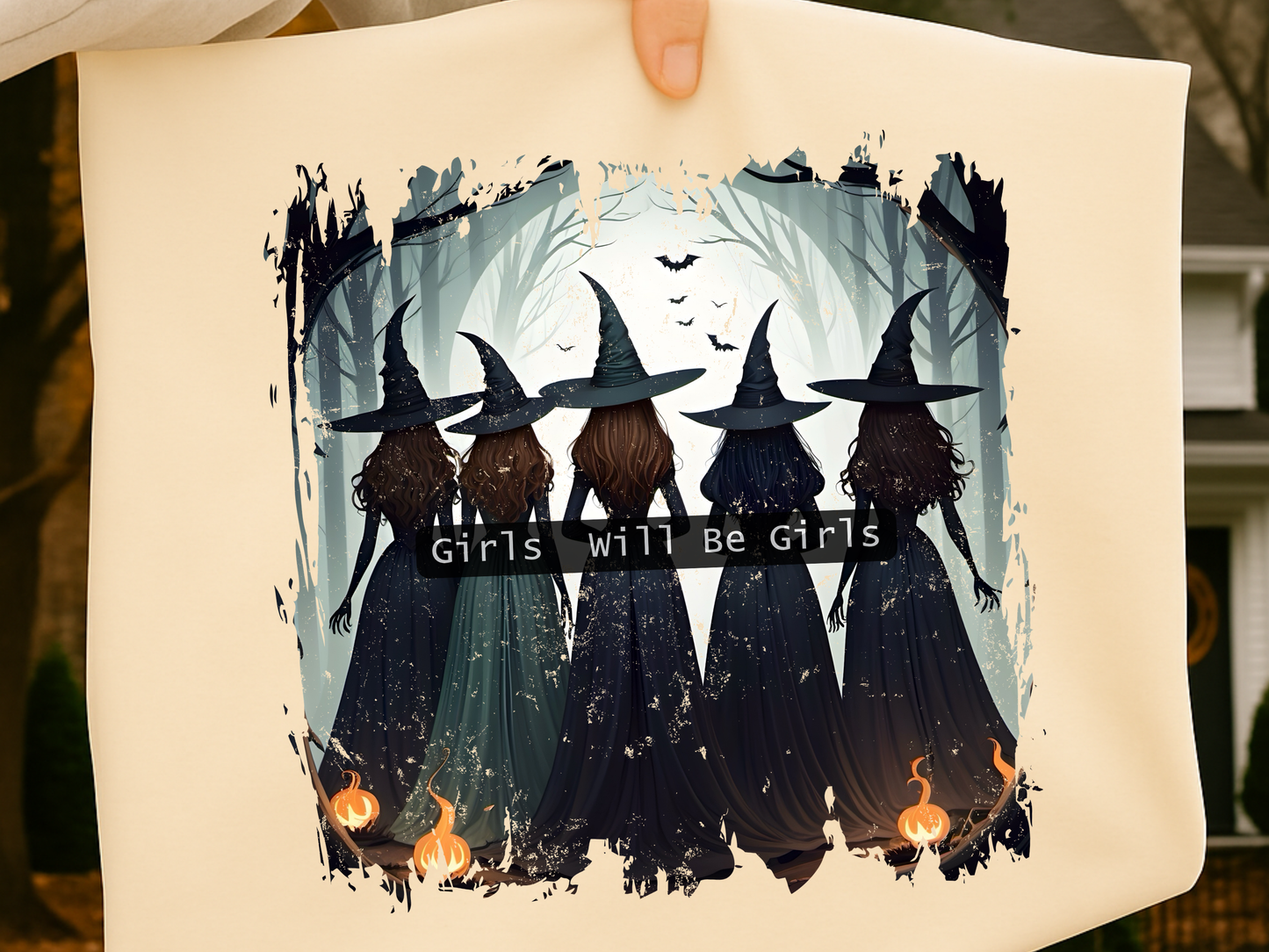 Girls Will Be Girls PNG, Witch Coven Halloween T-Shirt Design, Gothic Friendship Graphic