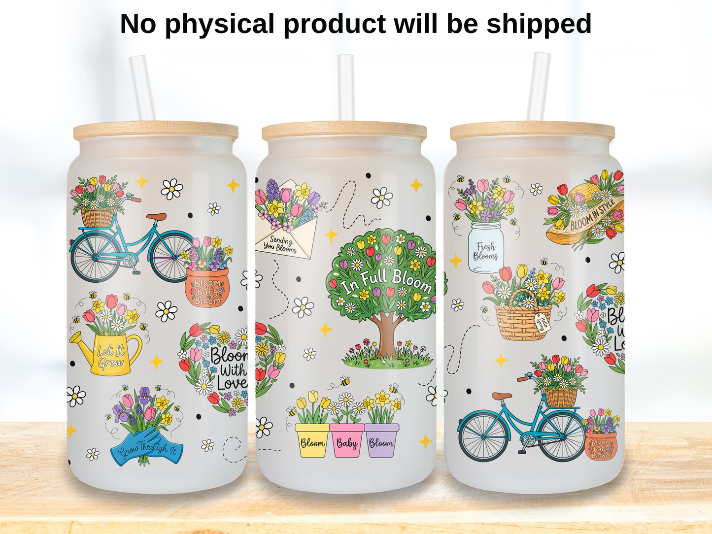 Spring Bloom 16oz Glass Can Wrap PNG, Floral Garden Cup Wrap, Daisy Tulip Libbey Design