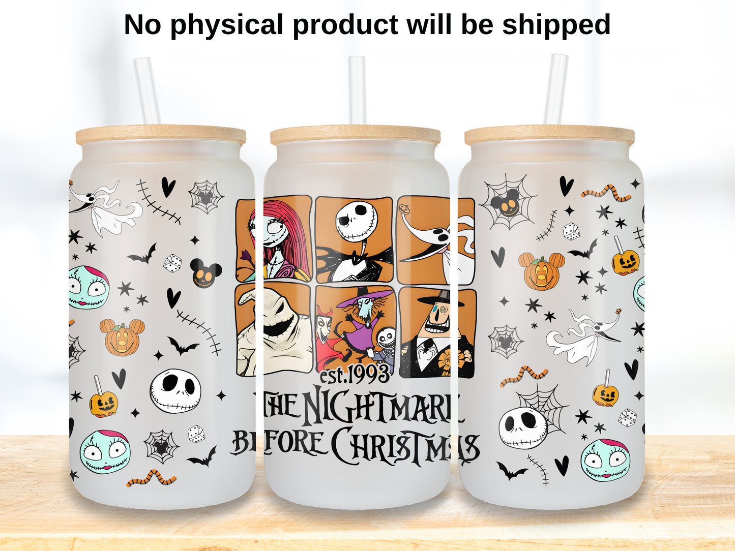 Spooky Skeleton 16oz Glass Can Wrap PNG, Halloween Movie Character Cup design