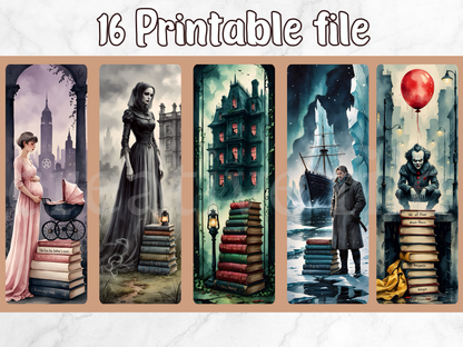 16 Printable Horror Bookmarks Bundle, Gothic Classic Literature Bookmark Set