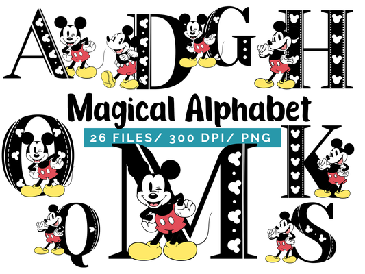 Magical Alphabet PNG Bundle, Cartoon Letter Clipart A-Z Graphics