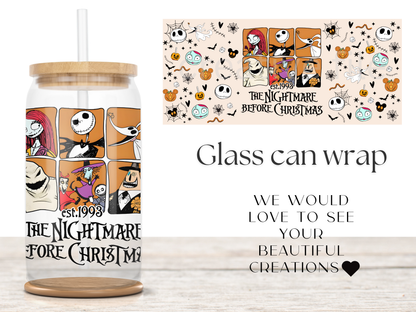 Spooky Skeleton 16oz Glass Can Wrap PNG, Halloween Movie Character Cup design