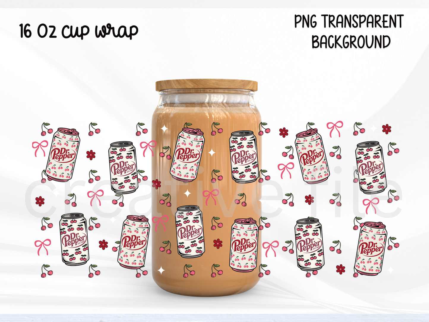 Cherry Soda Glass Can Wrap PNG, Cute Soda Can Cup Wrap