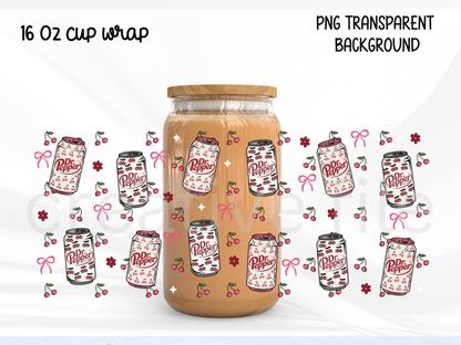 Cherry Soda Glass Can Wrap PNG, Cute Soda Can Cup Wrap