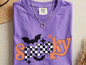 Retro Spooky PNG, Orange Checker Halloween T-Shirt Design, Bat Sublimation Graphic