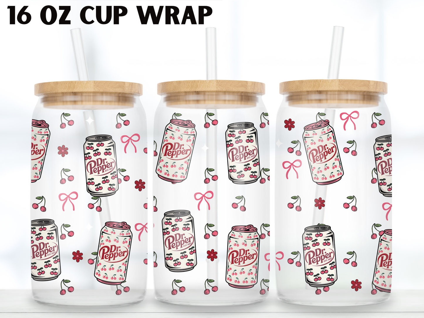 Cherry Soda Glass Can Wrap PNG, Cute Soda Can Cup Wrap
