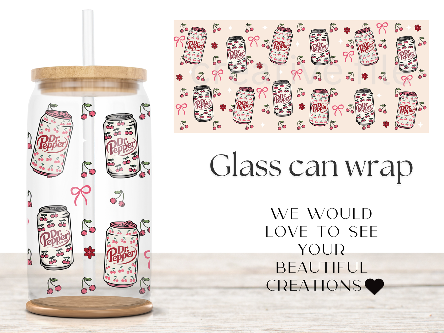 Cherry Soda Glass Can Wrap PNG, Cute Soda Can Cup Wrap