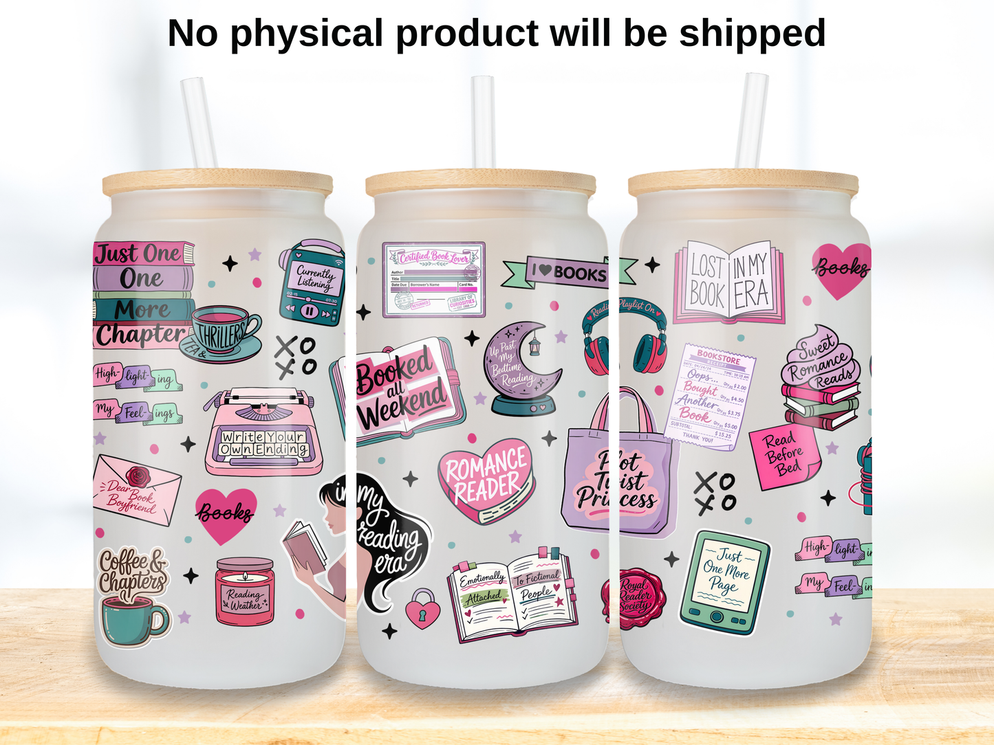 Romance Reader 16oz Glass Can Wrap PNG, Pink Bookish Cup Wrap, Book Lover Libbey Design