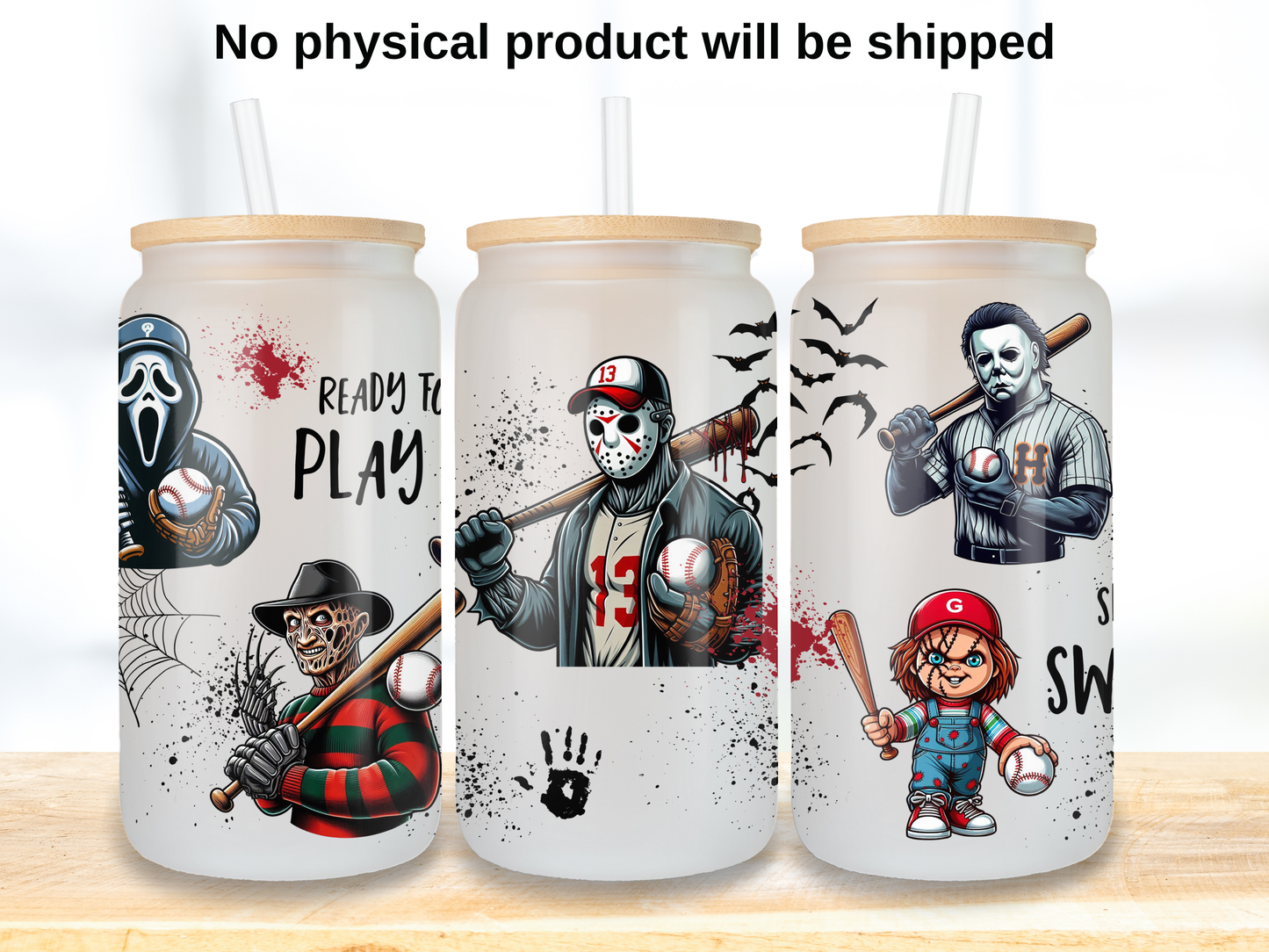 Horror Baseball Glass Can Wrap PNG, Slasher Movie Cup Wrap