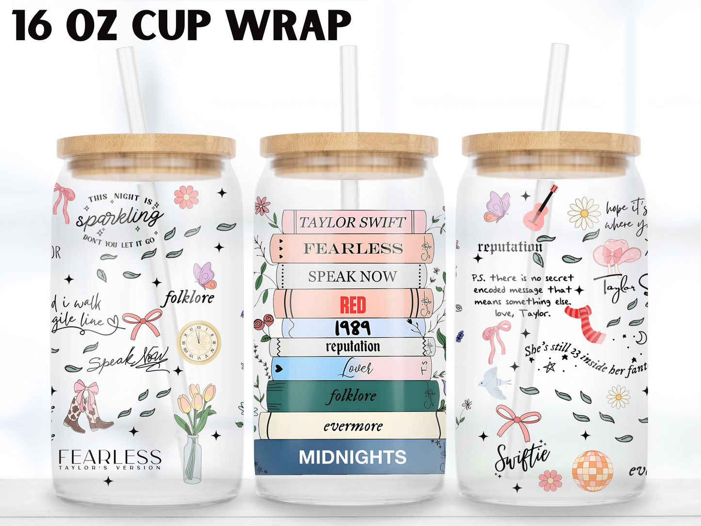 Pop Music Album Stack Glass Can Wrap design, Bookish cup design, Music Lover graphic