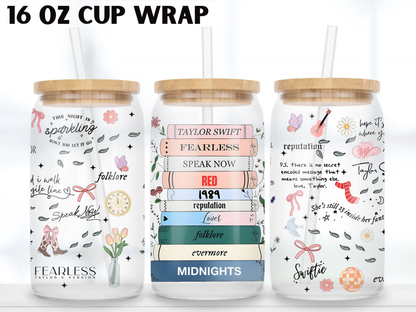 Pop Music Album Stack Glass Can Wrap design, Bookish cup design, Music Lover graphic