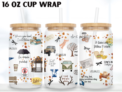 Autumn Girls Glass Can Wrap PNG, Coffee Bookish Autumn Wrap, TV Inspired PNG