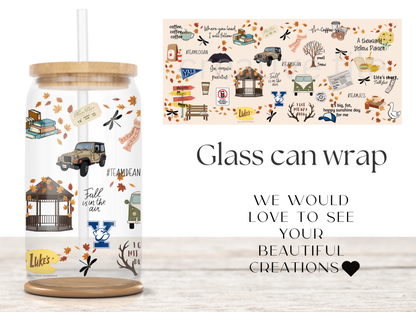 Autumn Girls Glass Can Wrap PNG, Coffee Bookish Autumn Wrap, TV Inspired PNG