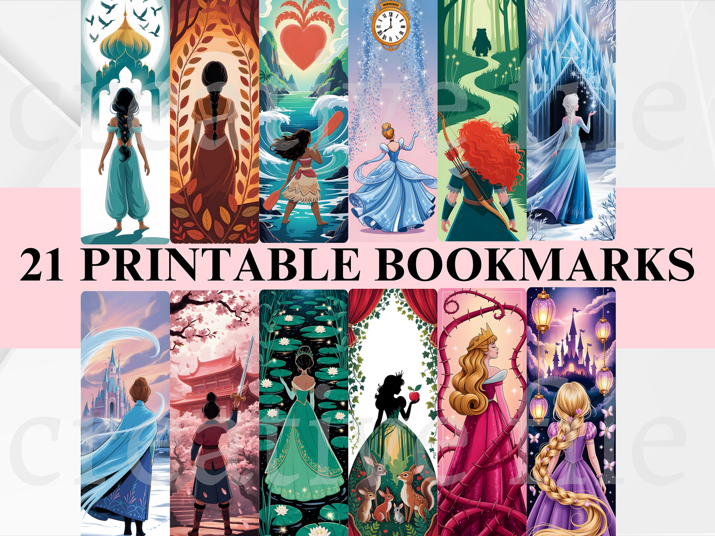 Printable Princess Bookmarks Bundle, Fairytale Bookmark Set