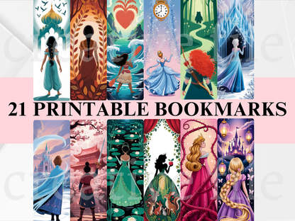 Printable Princess Bookmarks Bundle, Fairytale Bookmark Set