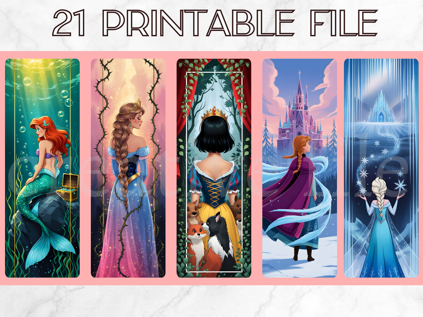 Printable Princess Bookmarks Bundle, Fairytale Bookmark Set