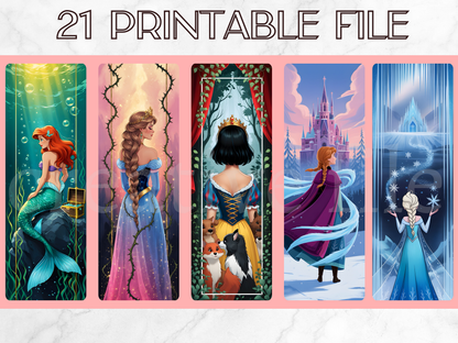 Printable Princess Bookmarks Bundle, Fairytale Bookmark Set