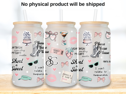 Pop Singer Glass Can Wrap PNG, Short Sweet, Girly Music Fan Libbey PNG