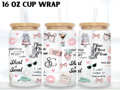 Pop Singer Glass Can Wrap PNG, Short Sweet, Girly Music Fan Libbey PNG