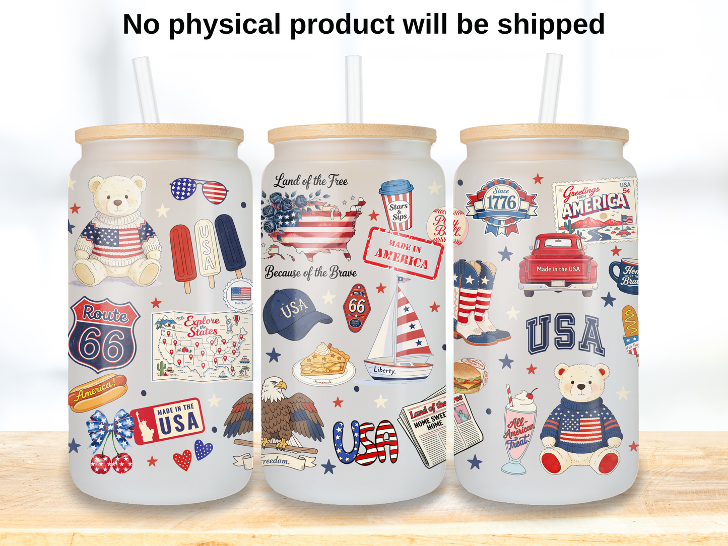 Patriotic USA 16oz Glass Can Wrap PNG, America Cup Wrap