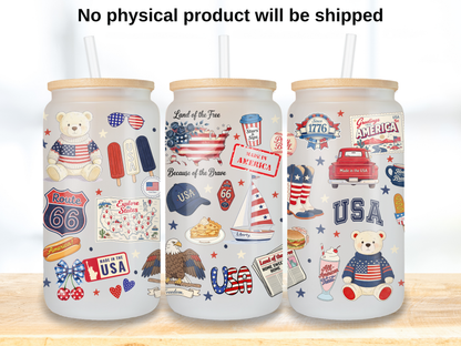 Patriotic USA 16oz Glass Can Wrap PNG, America Cup Wrap