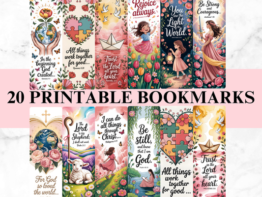 Printable Bible Verse Bookmarks Bundle, Christian Scripture Bookmarks Digital Download