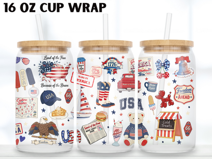 Patriotic USA 16oz Glass Can Wrap PNG, America Cup Wrap