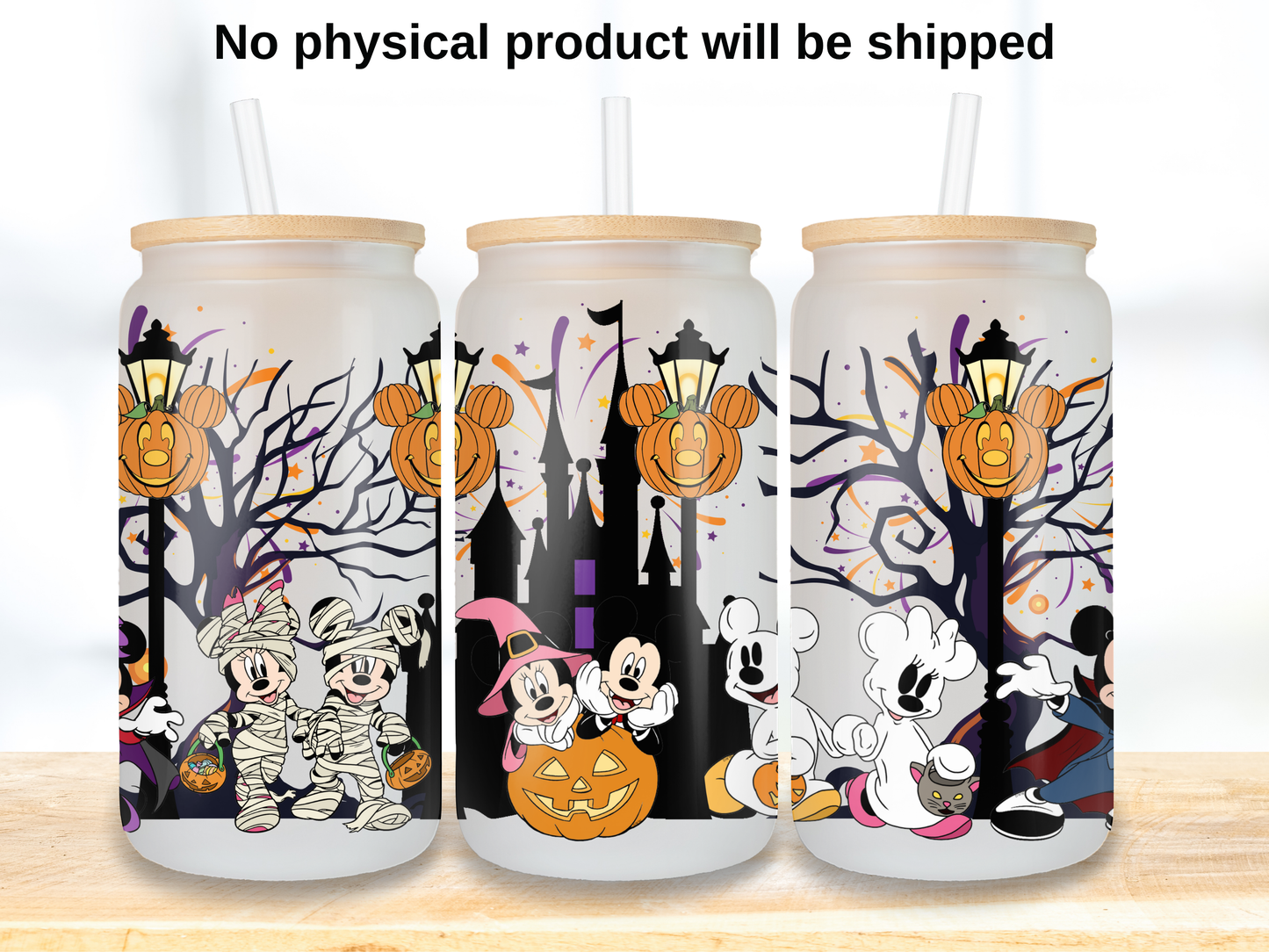 Halloween Mouse Castle 16oz Glass Can Wrap PNG, Spooky Park Cup Wrap