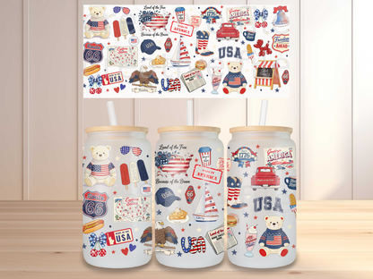 Patriotic USA 16oz Glass Can Wrap PNG, America Cup Wrap
