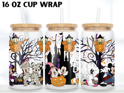 Halloween Mouse Castle 16oz Glass Can Wrap PNG, Spooky Park Cup Wrap