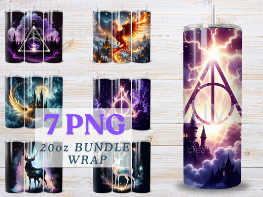 20oz Fantasy Wizard Tumbler Wrap PNG Bundle Digital Download, Magic School 20oz Tumbler Wrap