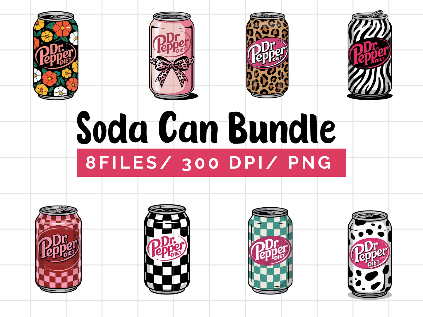 Soda Can PNG Clipart Bundle, Retro Cola Can Sticker Graphics
