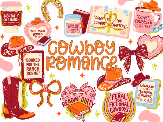 Cowboy Romance PNG Clipart Bundle, Western Book Lover Graphics