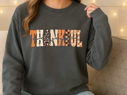 Thankful Always PNG, Patterned Fall T-Shirt Design, Autumn Thanksgiving Sublimation Graphic